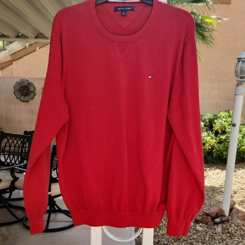 Tommy Hilfiger Red Crewneck Sweater Classic Knit Mens XL